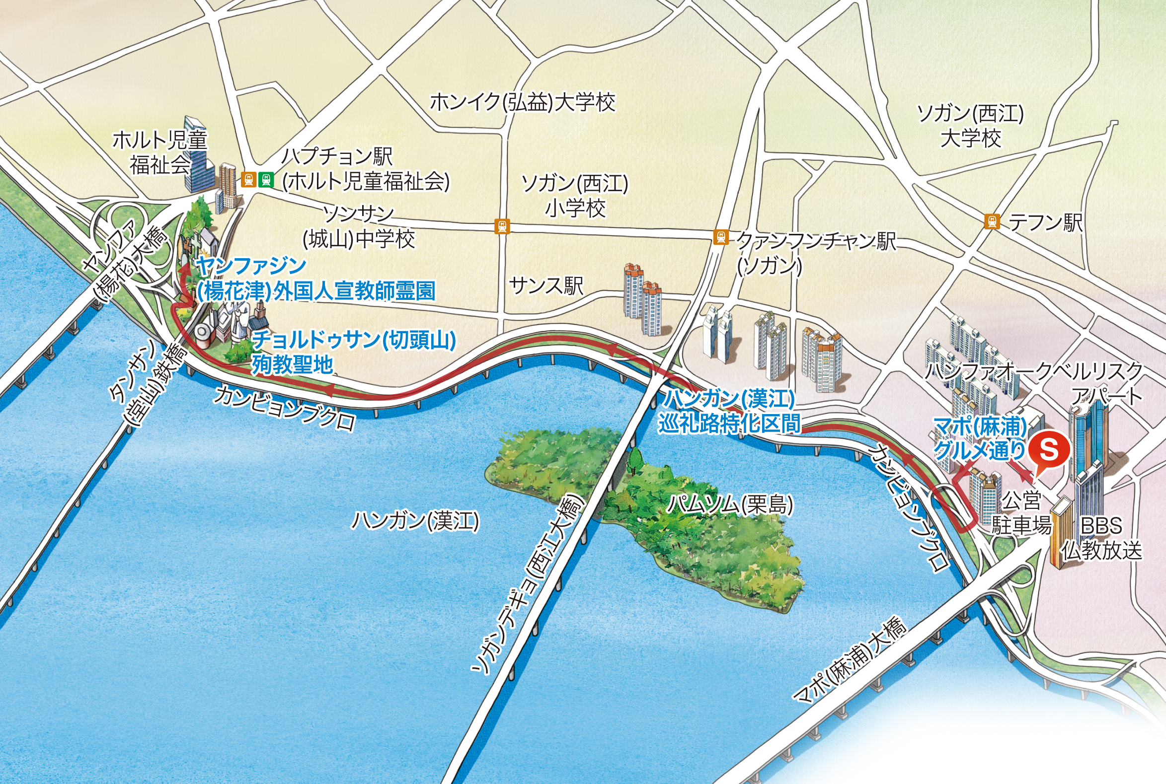 徒歩観光コースのルートマップ